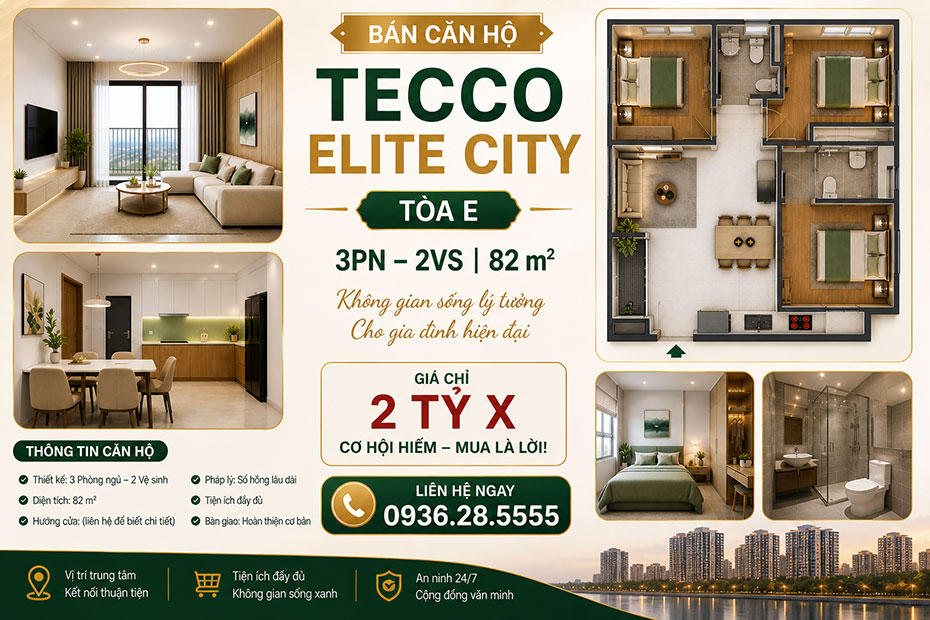 Bán Căn Hộ 3PN Tầng Thấp Tòa E Tecco Elite City Giá Tốt