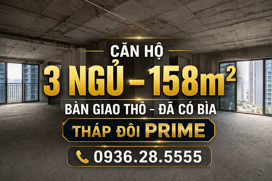 Bán căn chung cư tháp đôi Prime 3 ngủ | Bàn giao thô - tầng đẹp