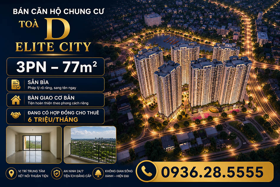 Bán căn 3PN tòa D tầng trung giá tốt Tecco Elite City CCB173