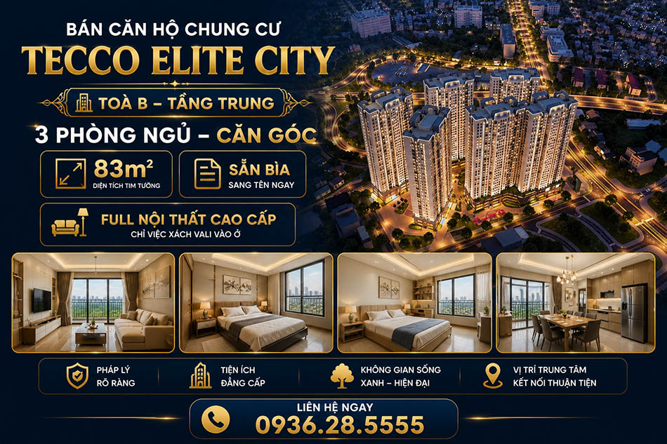 Bán nhanh căn 3PN tầng trung tòa B Tecco Thịnh Đán giá tốt - CCB021