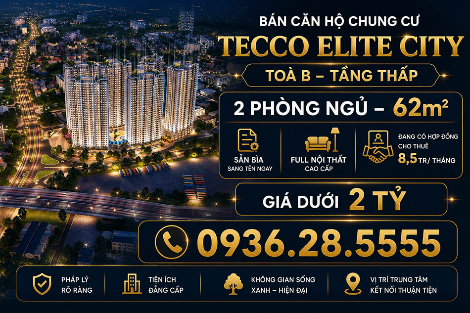 Cần bán gấp căn 2PN tòa B Tecco Elite City tầng thấp giá mềm - CCB020