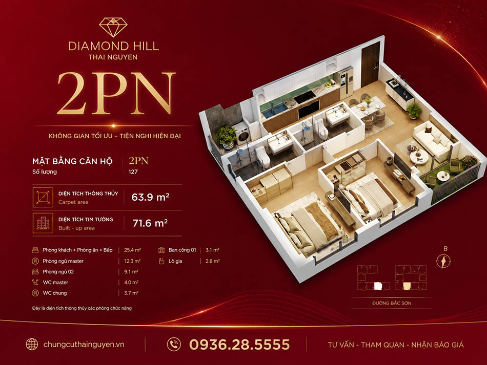 Bán Căn Hộ Chung Cư BV Diamond Hill 2 ngủ 2 vs