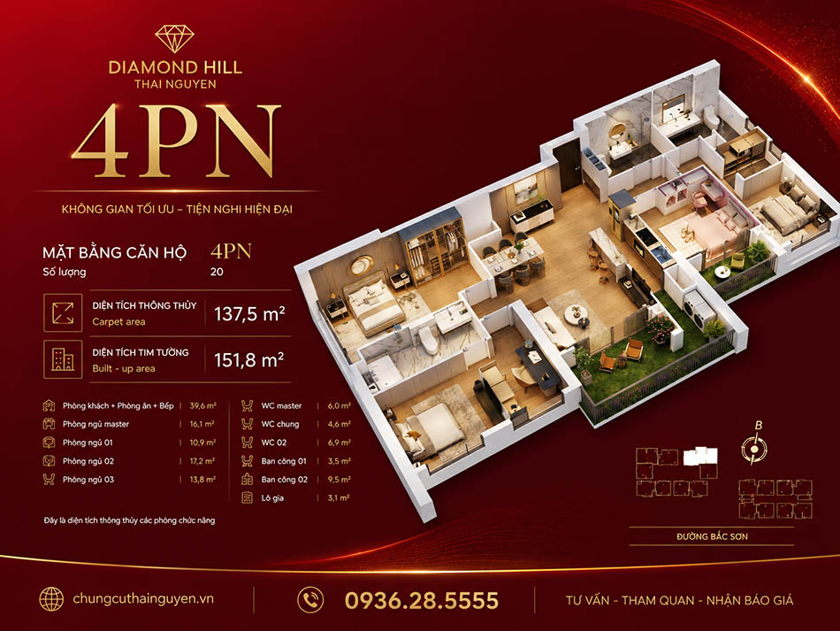 Cần bán Siêu Phẩm Căn Hộ BV Diamond Hill 4 ngủ view đẹp